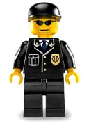 Minifigurka: CTY0106:  Police - City Suit with Blue Tie and Badge, Black Legs, Sunglasses, Black Cap