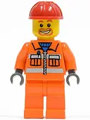 Minifigurka: CTY0111:  Construction Worker - Orange Zipper, Safety Stripes, Orange Arms, Orange Legs, Red Construction Helmet, Beard Around Mouth