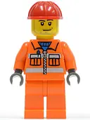 Minifigurka: CTY0113:  Construction Worker - Orange Zipper, Safety Stripes, Orange Arms, Orange Legs, Red Construction Helmet, Smirk and Stubble Beard