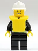 Minifigurka: CTY0116B:  Fire - Reflective Stripes, Black Legs, White Fire Helmet, Thin Grin with Teeth, Life Jacket