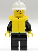 Minifigurka: CTY0117B:  Fire - Reflective Stripes, Black Legs, White Fire Helmet, Crooked Smile, Life Jacket