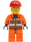 Minifigurka: CTY0125:  Construction Worker - Orange Zipper, Safety Stripes, Orange Arms, Orange Legs, Dark Bluish Gray Hips, Red Construction Helmet, Silver Sunglasses