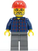 Minifigurka: CTY0126:  Plaid Button Shirt, Dark Bluish Gray Legs, Red Construction Helmet, Glasses, Gray Beard