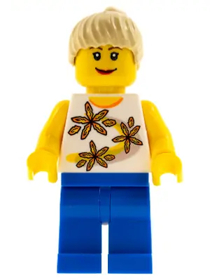 CTY0130:  Yellow Flowers - Tan Ponytail, Blue Legs