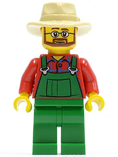 CTY0133:  Overalls Farmer Green, Tan Fedora, Beard and Glasses