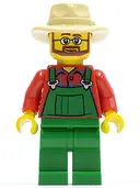 Minifigurka: CTY0133:  Overalls Farmer Green, Tan Fedora, Beard and Glasses