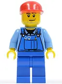 Minifigurka: CTY0134:  Farm Hand, Blue Overalls, Long Bill Cap