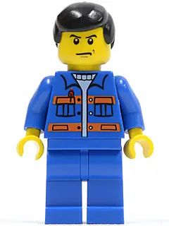 CTY0139:  Blue Jacket with Pockets and Orange Stripes, Blue Legs, Black Male Hair