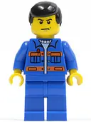 Minifigurka: CTY0139:  Blue Jacket with Pockets and Orange Stripes, Blue Legs, Black Male Hair