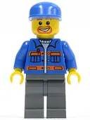 Minifigurka: CTY0141:  Blue Jacket with Pockets and Orange Stripes, Dark Bluish Gray Legs, Blue Cap, Beard Around Mouth