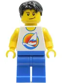 Minifigurka: CTY0144:  Surfboard on Ocean - Blue Legs, Black Short Tousled Hair, Crooked Smile