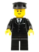Minifigurka: CTY0145:  Suit Black, Black Police Hat, Brown Eyebrows, Thin Grin