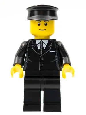 CTY0145A:  Suit Black, Black Police Hat, Black Eyebrows, Thin Grin