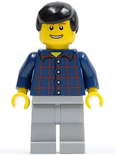 CTY0146:  Plaid Button Shirt, Light Bluish Gray Legs, Black Male Hair, Thin Grin with Teeth