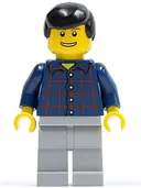 Minifigurka: CTY0146:  Plaid Button Shirt, Light Bluish Gray Legs, Black Male Hair, Thin Grin with Teeth