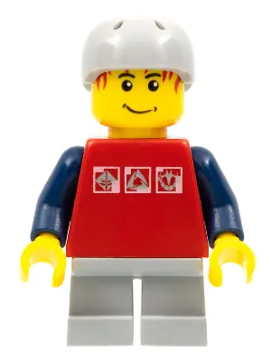 CTY0147:  Skateboarder, Red Shirt with Silver Logos, Dark Blue Arms, Light Bluish Gray Short Legs, Male Messy Red Hair