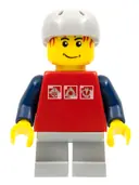 Minifigurka: CTY0147:  Skateboarder, Red Shirt with Silver Logos, Dark Blue Arms, Light Bluish Gray Short Legs, Male Messy Red Hair