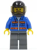 Minifigurka: CTY0152:  Blue Jacket with Pockets and Orange Stripes, Dark Bluish Gray Legs, Black Helmet, Gray Beard