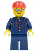 Minifigurka: CTY0163:  Plaid Button Shirt, Dark Blue Legs, Red Short Bill Cap, Silver Sunglasses