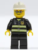 Minifigurka: CTY0164:  Fire - Reflective Stripes, Black Legs, White Fire Helmet, Glasses and Brown Thin Eyebrows