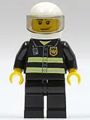 Minifigurka: CTY0166:  Fire - Reflective Stripes, Black Legs, White Standard Helmet, Trans-Brown Visor, Stubble Beard and Moustache, Smirk and Stubble Beard
