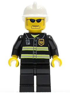 CTY0167:  Fire - Reflective Stripes, Black Legs, White Fire Helmet, Dark Blue Sunglasses and Stubble