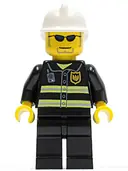 Minifigurka: CTY0167:  Fire - Reflective Stripes, Black Legs, White Fire Helmet, Dark Blue Sunglasses and Stubble