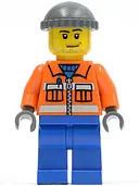 Minifigurka: CTY0168:  Construction Worker - Orange Zipper, Safety Stripes, Orange Arms, Blue Legs, Dark Bluish Gray Knit Cap