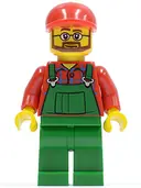 Minifigurka: CTY0170:  Overalls Farmer Green, Red Short Bill Cap, Beard and Glasses