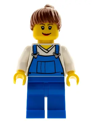 CTY0171:  Farm Hand, Female, Overalls Blue over V-Neck Shirt