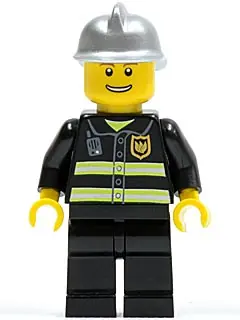 CTY0173:  Fire - Reflective Stripes, Black Legs, Silver Fire Helmet, Thin Grin with Teeth