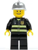 Minifigurka: CTY0173:  Fire - Reflective Stripes, Black Legs, Silver Fire Helmet, Thin Grin with Teeth