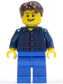 Minifigurka: CTY0177:  Plaid Button Shirt, Blue Legs, Dark Brown Short Tousled Hair, Lopsided Grin with Teeth