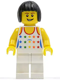 CTY0182:  Shirt with Female Rainbow Stars Pattern, White Legs, Black Bob Cut Hair