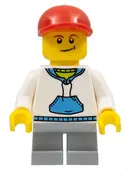 Minifigurka: CTY0184:  Child - Boy, White Hoodie with Medium Blue Pocket, Light Bluish Gray Short Legs, Red Cap