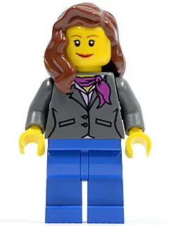 CTY0185:  Dark Bluish Gray Jacket with Magenta Scarf, Blue Legs, Reddish Brown Female Hair over Shoulder