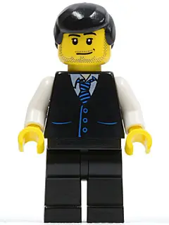 CTY0186:  Black Vest with Blue Striped Tie, Black Legs, White Arms, Black Male Hair (Bus Driver)
