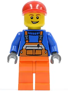 CTY0188:  Overalls with Safety Stripe Orange, Orange Legs, Red Short Bill Cap, Open Grin