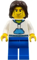 Minifigurka: CTY0190:  White Hoodie with Medium Blue Pocket, Blue Legs, Dark Brown Mid-Length Tousled Hair