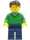 Minifigurka: CTY0191:  Green V-Neck Sweater, Dark Blue Legs, Dark Brown Short Tousled Hair, Glasses