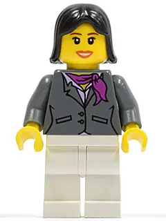 CTY0195:  Dark Bluish Gray Jacket with Magenta Scarf, White Legs, Black Female Hair