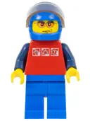 Minifigurka: CTY0196:  Red Shirt with 3 Silver Logos, Dark Blue Arms, Blue Legs, Blue Helmet, Orange Sunglasses