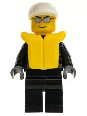 CTY0197:  Police - City Leather Jacket with Gold Badge, White Short Bill Cap, Silver Sunglasses, Life Jacket