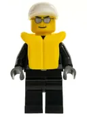 Minifigurka: CTY0197:  Police - City Leather Jacket with Gold Badge, White Short Bill Cap, Silver Sunglasses, Life Jacket
