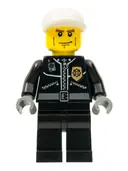 Minifigurka: CTY0198:  Police - City Leather Jacket with Gold Badge, White Short Bill Cap, Vertical Cheek Lines