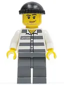 Minifigurka: CTY0200:  Police - Jail Prisoner 50380 Prison Stripes, Dark Bluish Gray Legs, Black Knit Cap, Smirk and Stubble Beard