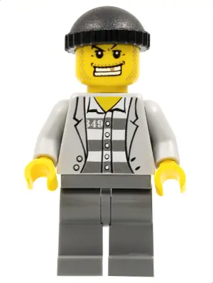 CTY0206:  Police - Jail Prisoner Jacket over Prison Stripes, Dark Bluish Gray Legs, Black Knit Cap, Gold Tooth
