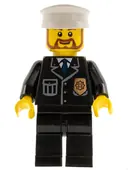 Minifigurka: CTY0209:  Police - City Suit with Blue Tie and Badge, Black Legs, White Hat, Brown Beard Rounded