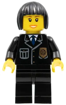 CTY0211:  Police - City Suit with Blue Tie and Badge, Black Legs, Black Bob Cut Hair