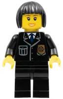 Minifigurka: CTY0211:  Police - City Suit with Blue Tie and Badge, Black Legs, Black Bob Cut Hair